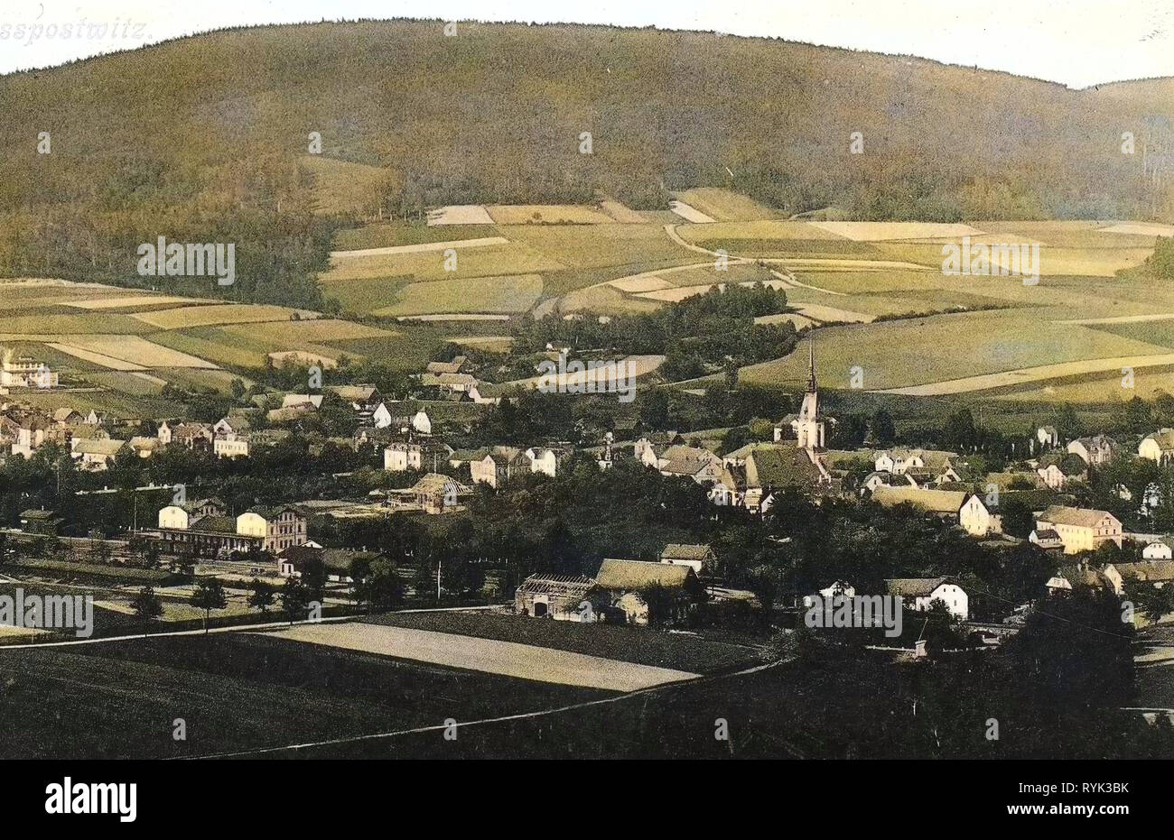 Edifici in Großpostwitz, Evangelische Kirche Großpostwitz, 1914, Landkreis Bautzen, Großpostwitz, Germania Foto Stock