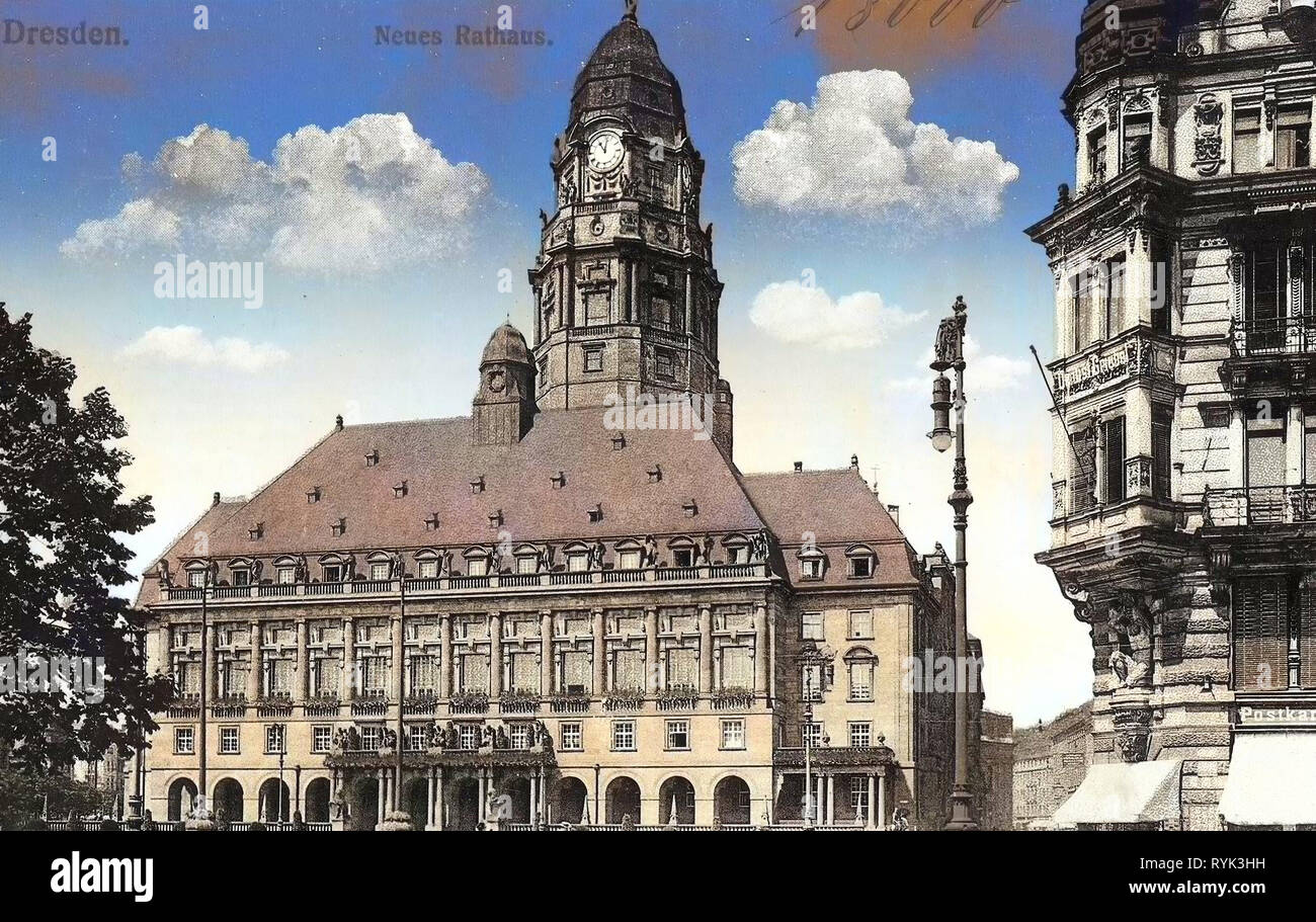 Neues Rathaus, Dresda, tempo 11:00, 1914, Germania Foto Stock