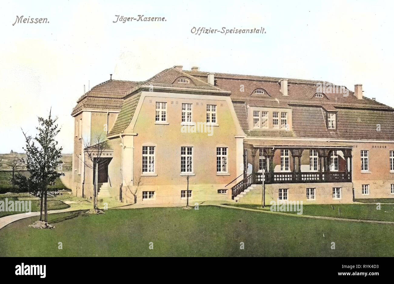 Officers' Mess a Meißen, le strutture militari della Germania, 2. Königlich Sächsisches Jäger-Bataillon Nr. 13, edifici a Meißen, 1914, Meißen, Jägerkaserne, Offizier, Speiseanstalt Foto Stock