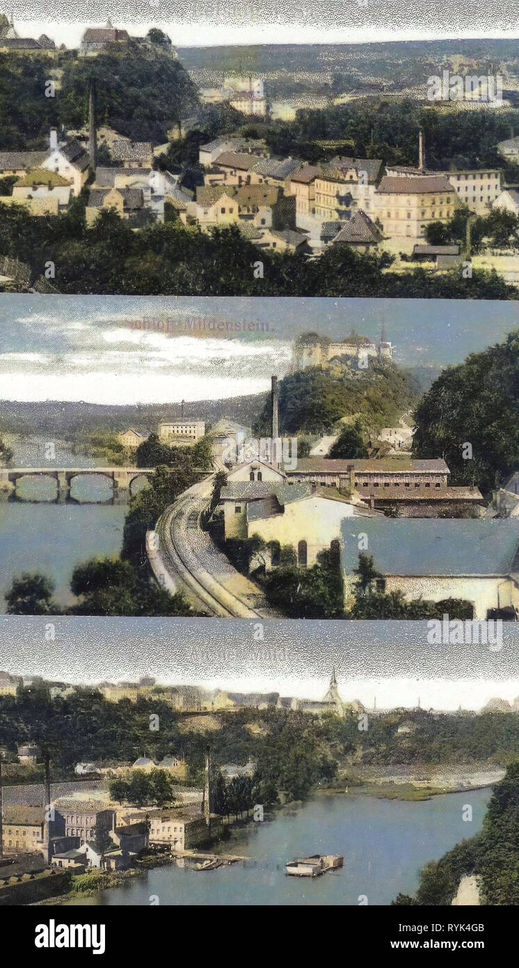 Cartoline Multiview, viste di Leisnig, 1915, Landkreis Mittelsachsen, Leisnig, verschiedene Stadtansichten, Germania Foto Stock
