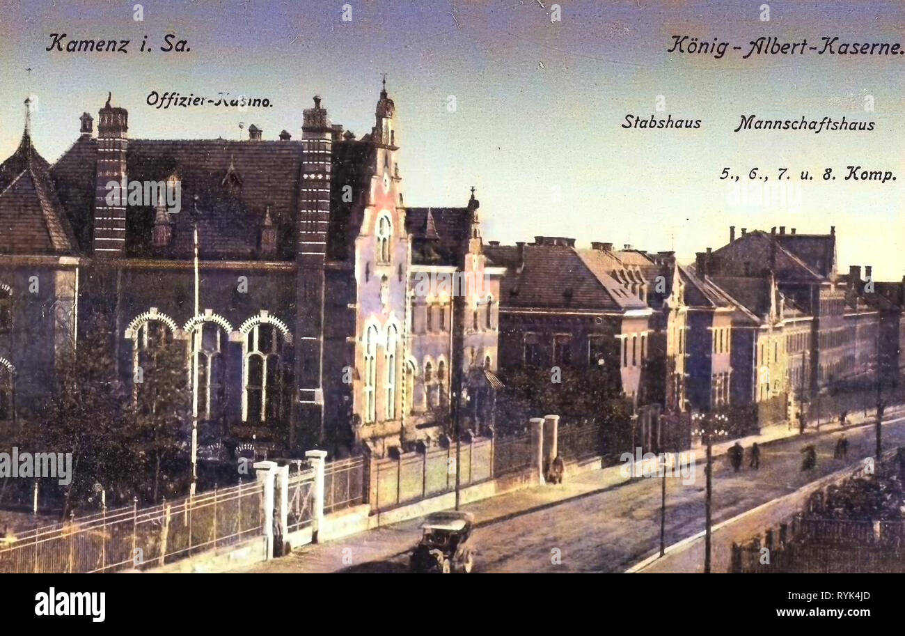 Officers' Mess in Kamenz, le strutture militari di Germania, 13. Königlich Sächsisches Infanterie-Regiment Nr. 178, non identificato automobili in Germania e a edifici in Kamenz, caserme in Sassonia, 1915, Landkreis Bautzen, Kamenz, Kaserne des 13. Königlich Sächsischen Infanterie, Reggimento Nr. 178, Offizierskasino Foto Stock