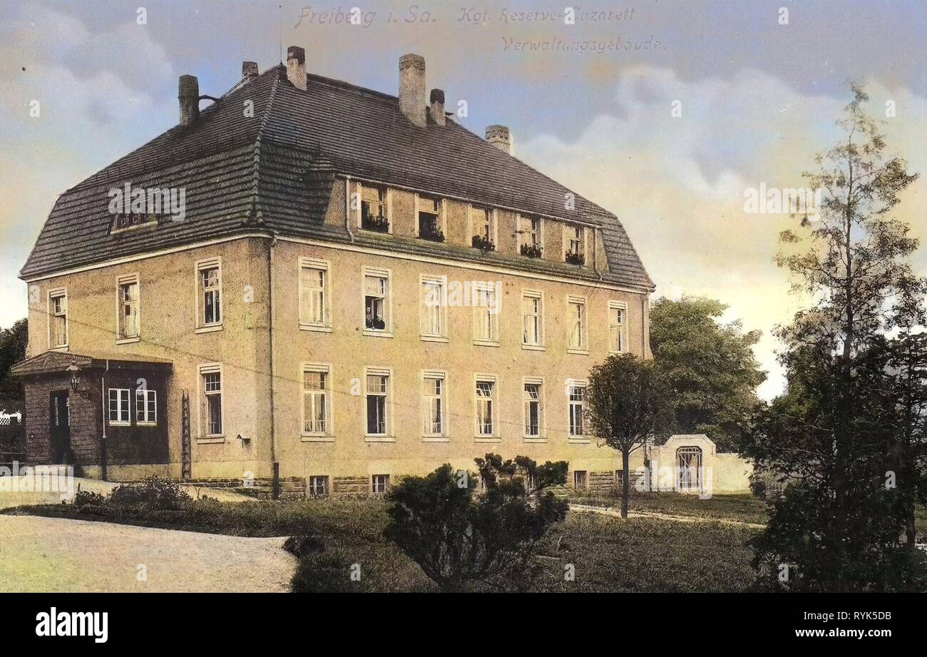 Ospedali militari in Germania, edifici a Freiberg (Sachsen), 1916 Landkreis Mittelsachsen, Freiberg, Königliches Riserva, Lazarett, Verwaltungsgebaude Foto Stock