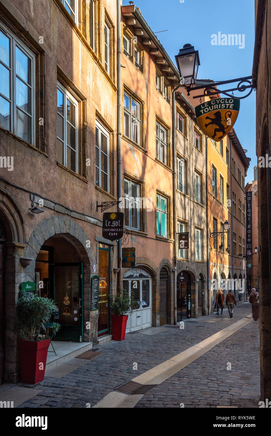 Vieux Lyon rue du Boeuf, Lione Foto Stock