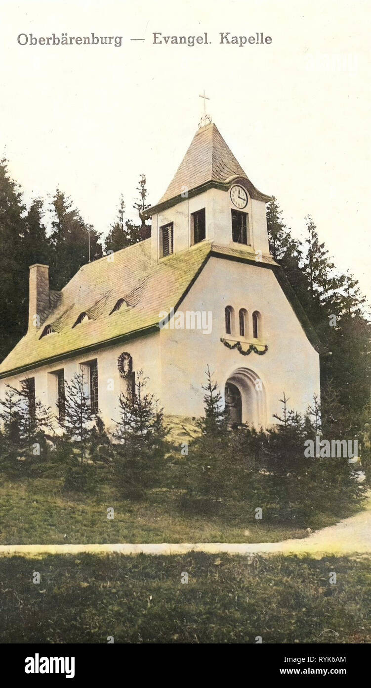 Cappelle in Sassonia, chiese nel Landkreis Sächsische Schweiz-Osterzgebirge, tempo 12:15, 1917, Landkreis Sächsische Schweiz-Osterzgebirge, Oberbärenburg, Evangelische Kapelle, Germania Foto Stock