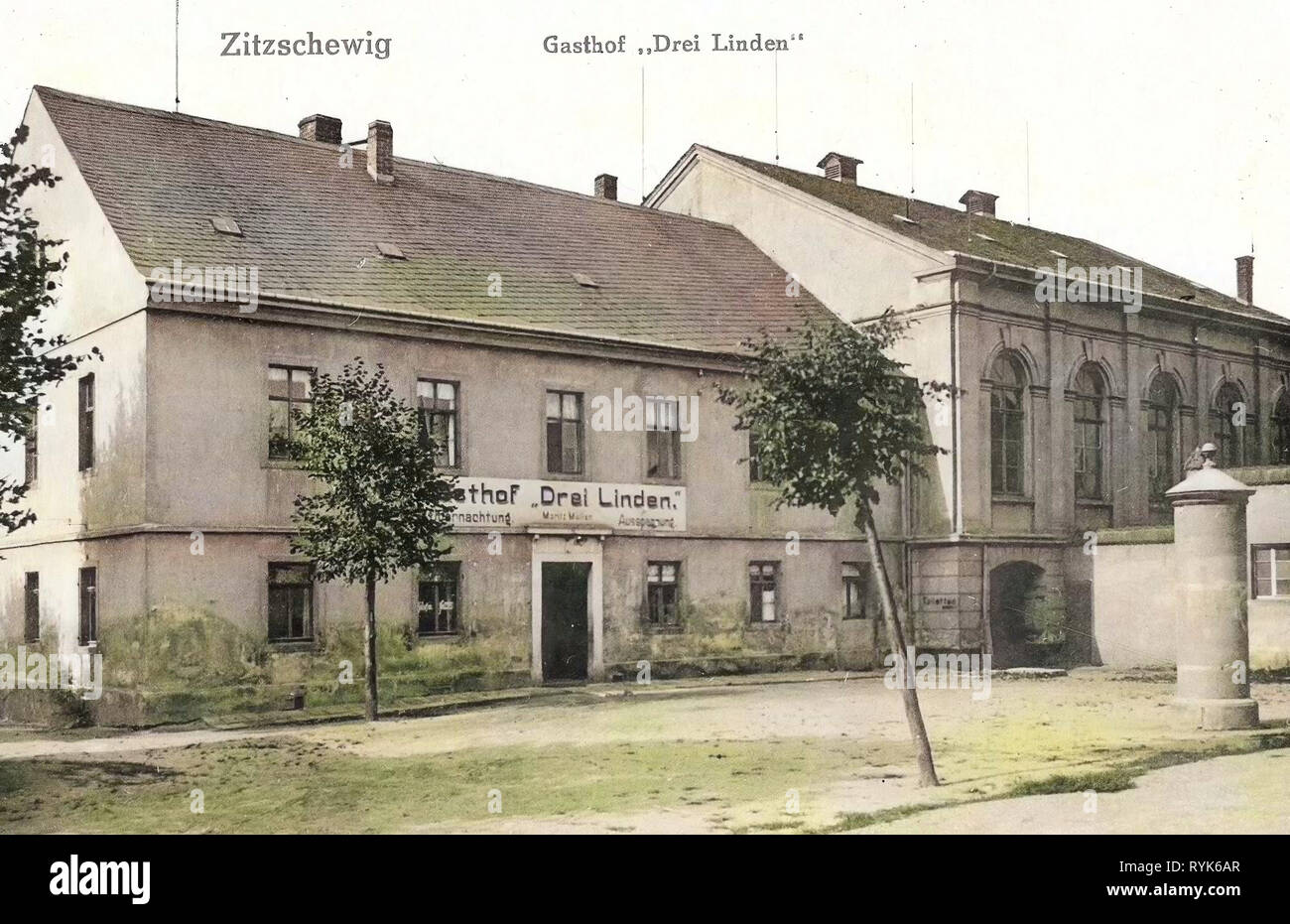 Gasthof Drei Linden, pubblicità colonne in Radebeul, sale da ballo in Germania, 1917, Landkreis Meißen, Zitzschewig Foto Stock