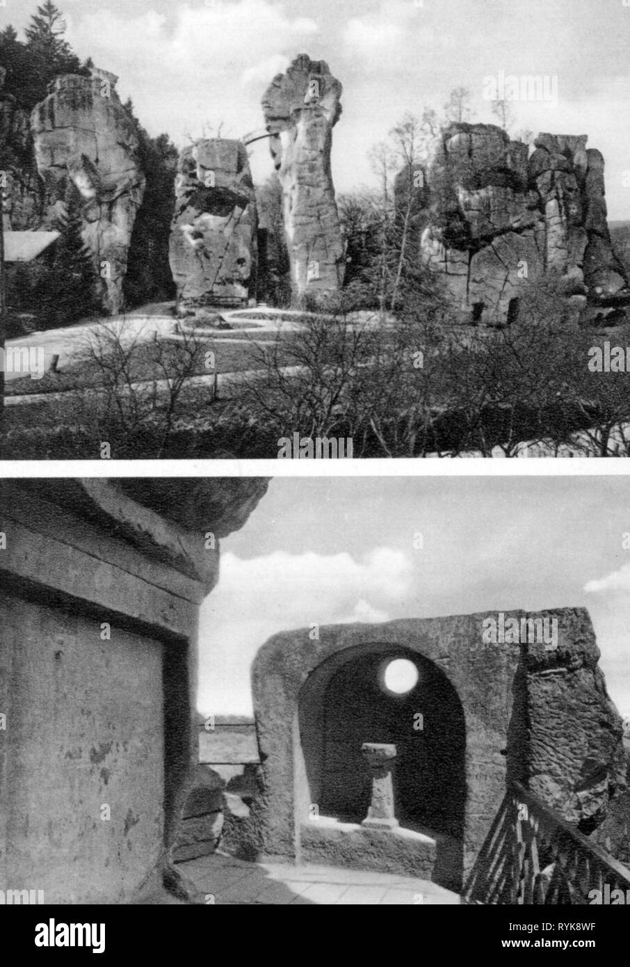 Geografia / viaggi, Germania, paesaggi, della Foresta Teutoburg, Externsteine, visualizzare e luogo di culto cristiano, cartolina, circa 1910, Additional-Rights-Clearance-Info-Not-Available Foto Stock