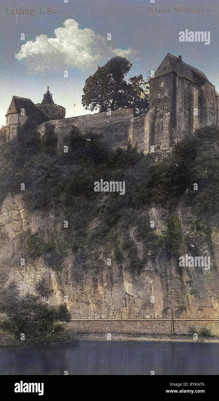 Burg Mildenstein, 1912, Landkreis Mittelsachsen, Leisnig, Schloß Mildenstein, Germania Foto Stock