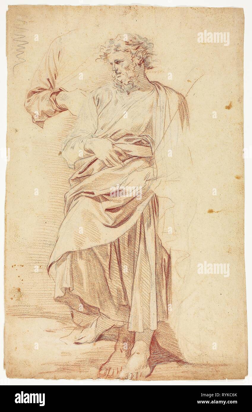 Schizzi di ammantato profeta maschio. Attribuito a Nicolas Mignard; francese, 1606-1668. Data: 1626-1668. Dimensioni: 423 × 275 mm. Gesso rosso, intensificato con filo bianco (scolorito), con grafite, la crema di cui la carta. Provenienza: Francia. Museo: Chicago Art Institute di Chicago, USA. Foto Stock