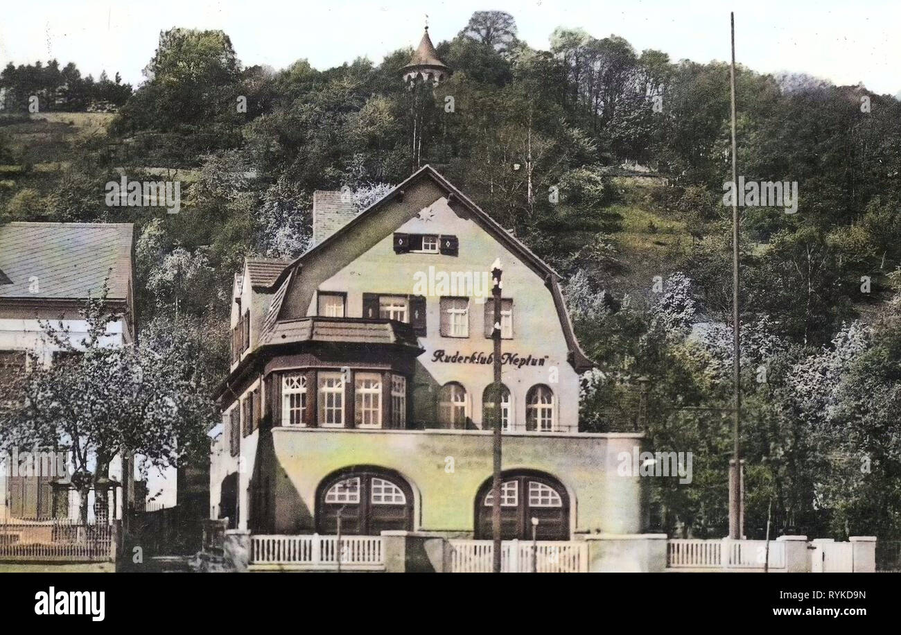 Meißner Ruderclub Neptun, edifici a Meißen, 1915, Meißen, Bootshaus Neptun, Germania Foto Stock