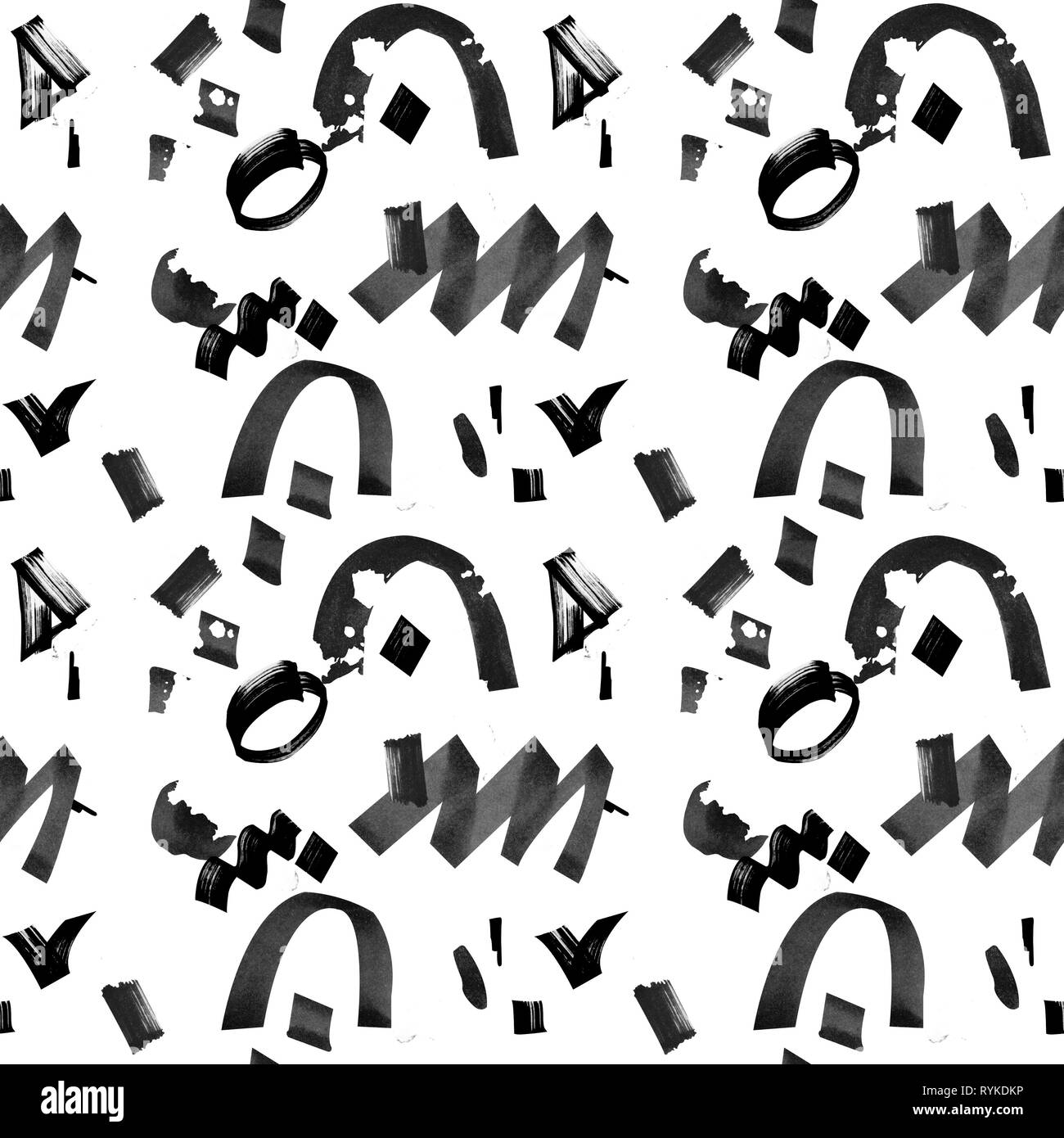 In bianco e nero senza giunture grafica pattern con forme geometriche. Illustrazione disegnata a mano. Foto Stock
