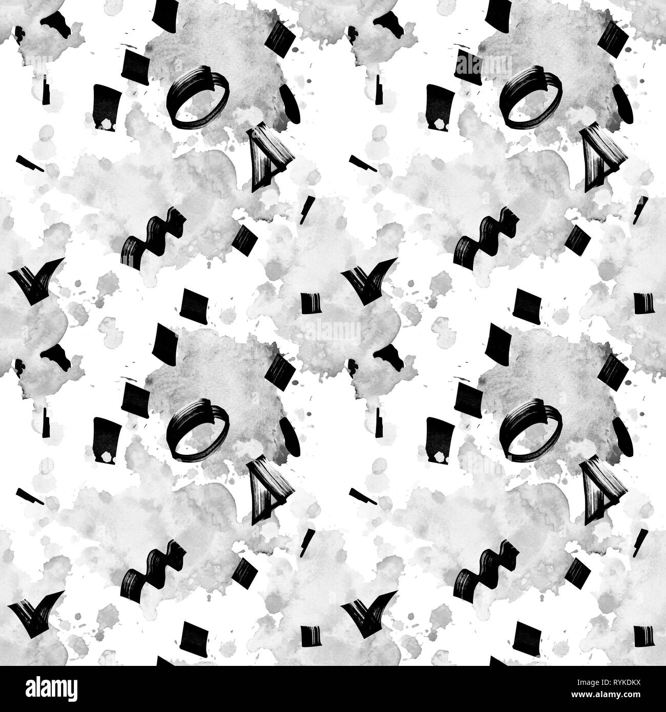 In bianco e nero senza giunture grafica pattern con forme geometriche. Illustrazione disegnata a mano. Foto Stock