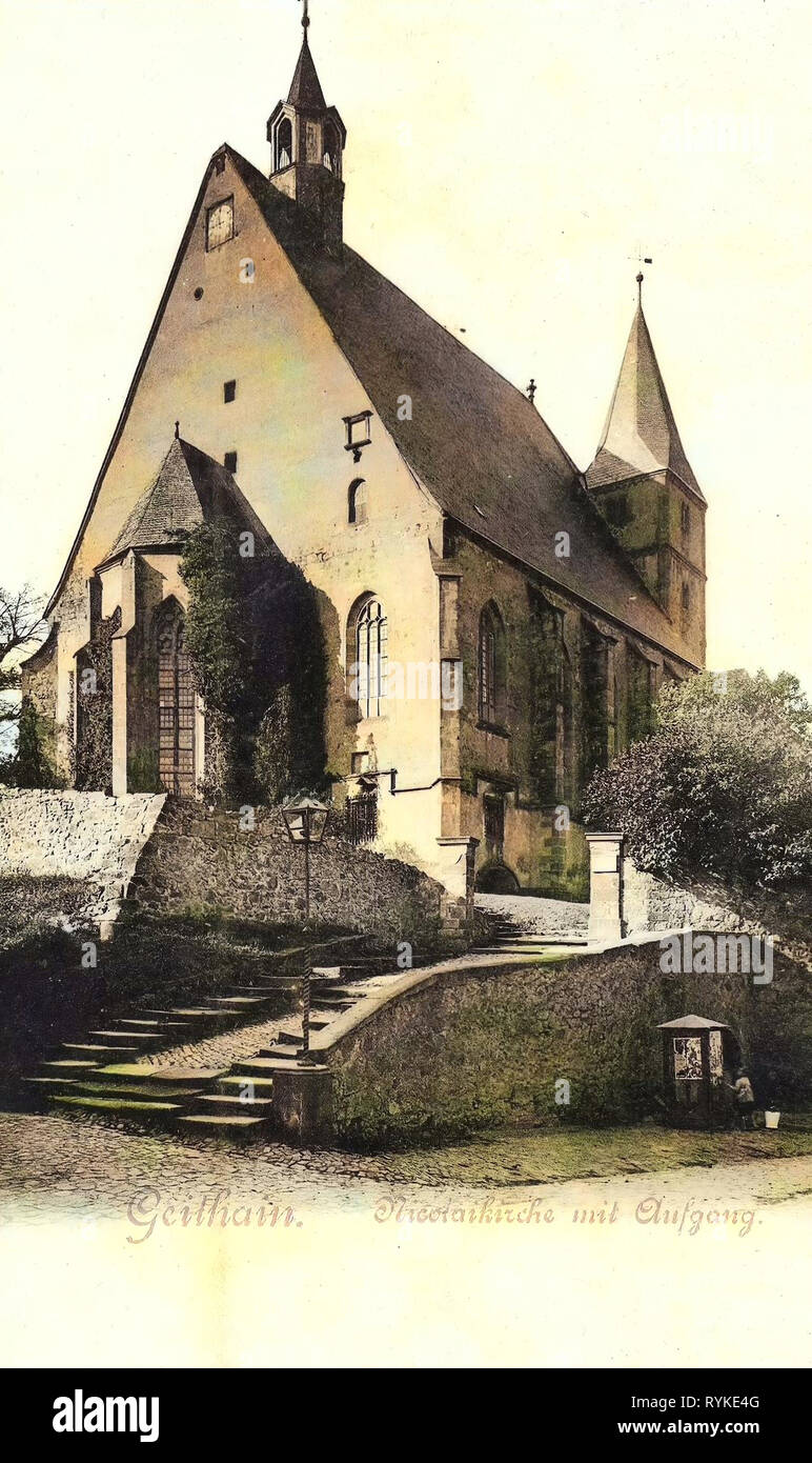 Nikolaikirche (Geithain), Pubblicità colonne in Sassonia, 1901, Landkreis Leipzig, Geithain, Nikolaikirche, Germania Foto Stock
