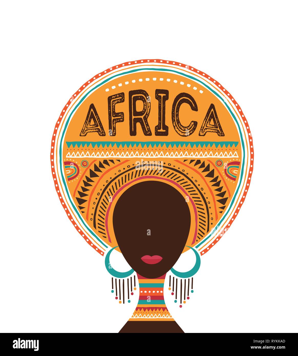 Giornata dell'Africa, illustrazione vettoriale con donna africana, tribù ornamenti e modelli. Illustrazione Vettoriale