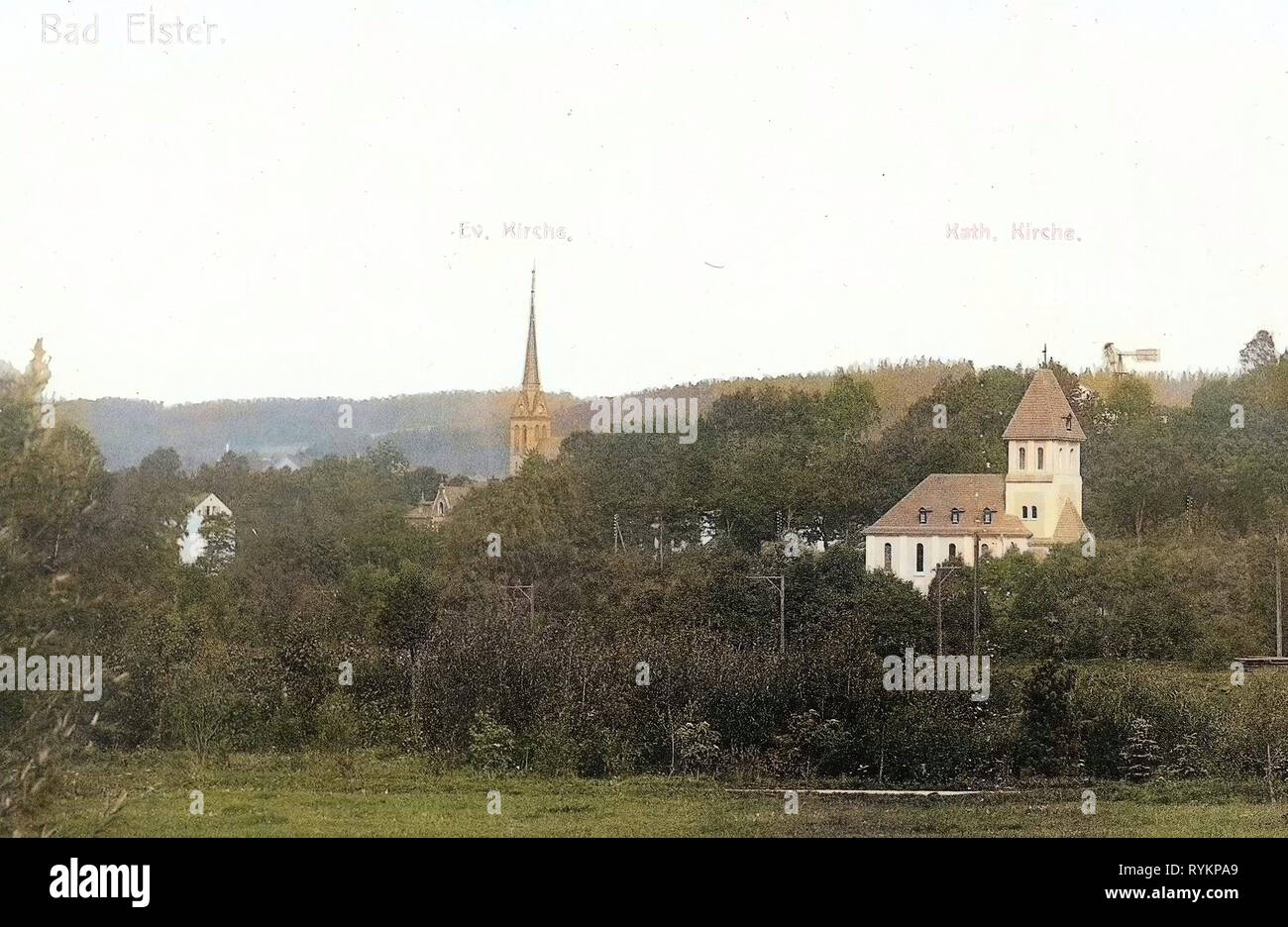 Chiese in Bad Elster, 1913, Vogtlandkreis, Bad Elster, Katholische und Evangelische Kirche, Germania Foto Stock