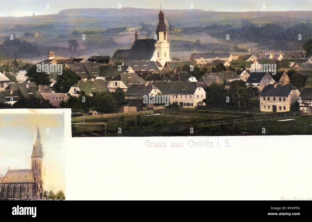 Chiese in Ostritz, cartoline Multiview, 1901, Landkreis Görlitz, Ostritz, Kirche, Germania Foto Stock