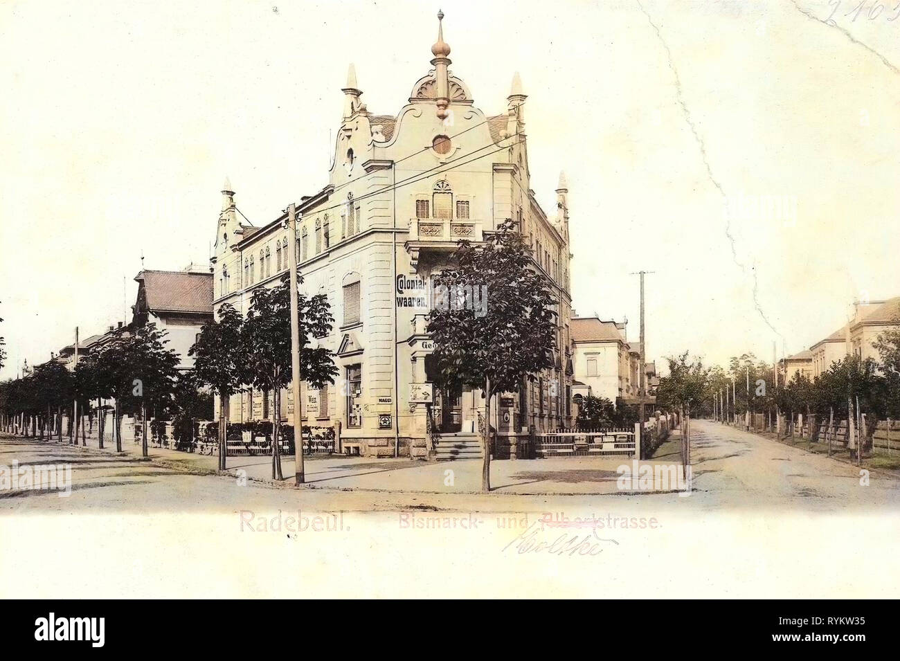 Negozi di Radebeul, Karl-Marx-Straße 1 (Radebeul) 1901, Landkreis Meißen Radebeul, Bismarkstraße, Germania Foto Stock