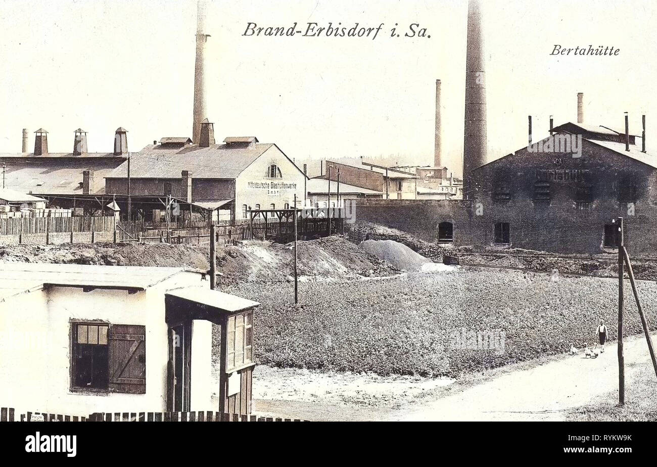 Industria in Sassonia, edifici in Brand-Erbisdorf, industria del vetro in Germania, 1921, Landkreis Mittelsachsen, Marca Erbisdorf, Berthahütte Foto Stock