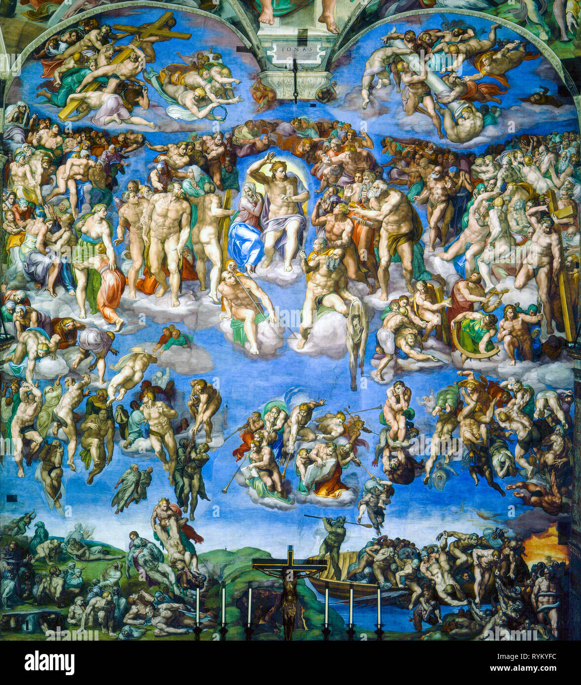 Michelangelo, il giudizio universale, pittura rinascimentale, affresco, circa 1536 Foto Stock