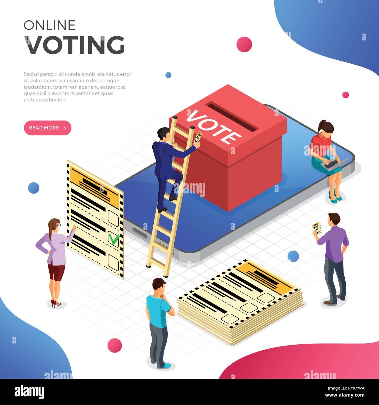 Online Internet voto concetto isometrica Illustrazione Vettoriale