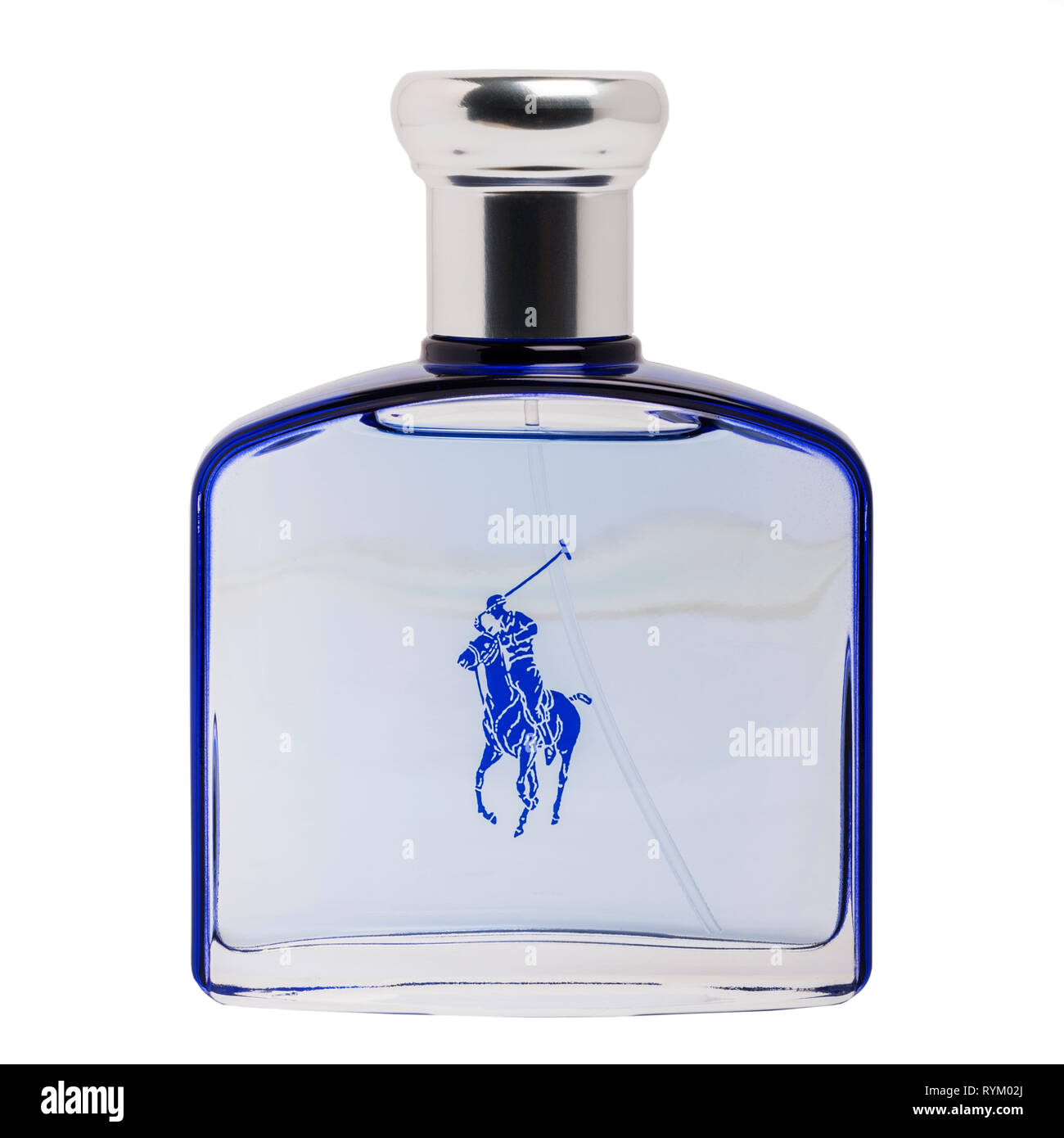 Una bottiglia di Polo di Ralph Lauren dopo la rasatura dopobarba su sfondo bianco Foto Stock