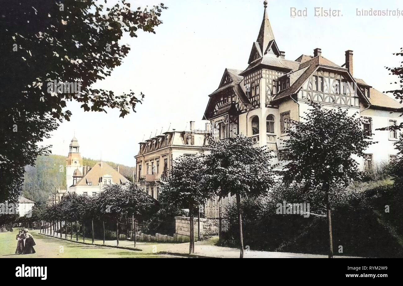 Ville in Sassonia, strade in Bad Elster, 1906, Vogtlandkreis, Bad Elster, Lindenstrasse, Germania Foto Stock