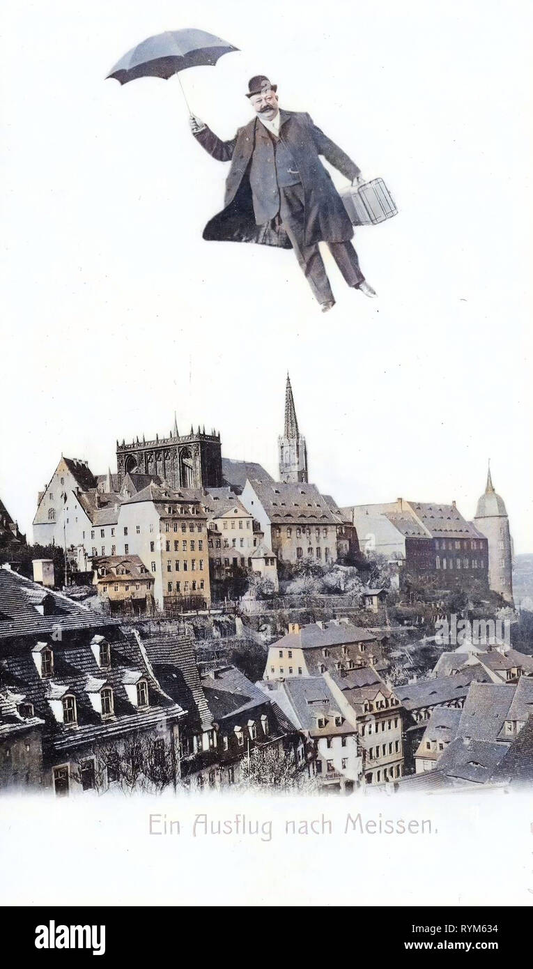 Cattedrale di Meissen, Albrechtsburg, maschi volanti in arte, 1903, Meißen, Burgberg, Fliegender Mann, Germania Foto Stock