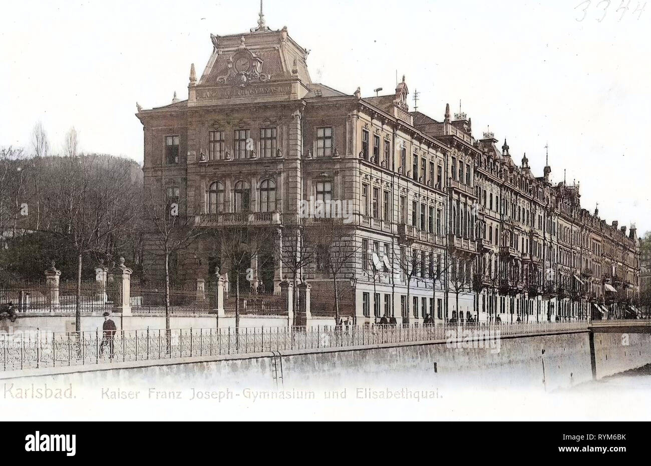 Palestre (scuole) nella regione di Karlovy Vary, Nábřeží Jana Palacha (Karlovy Vary) 1903, Regione di Karlovy Vary, Karlsbad, palestra und Elisabethkai, Repubblica Ceca Foto Stock