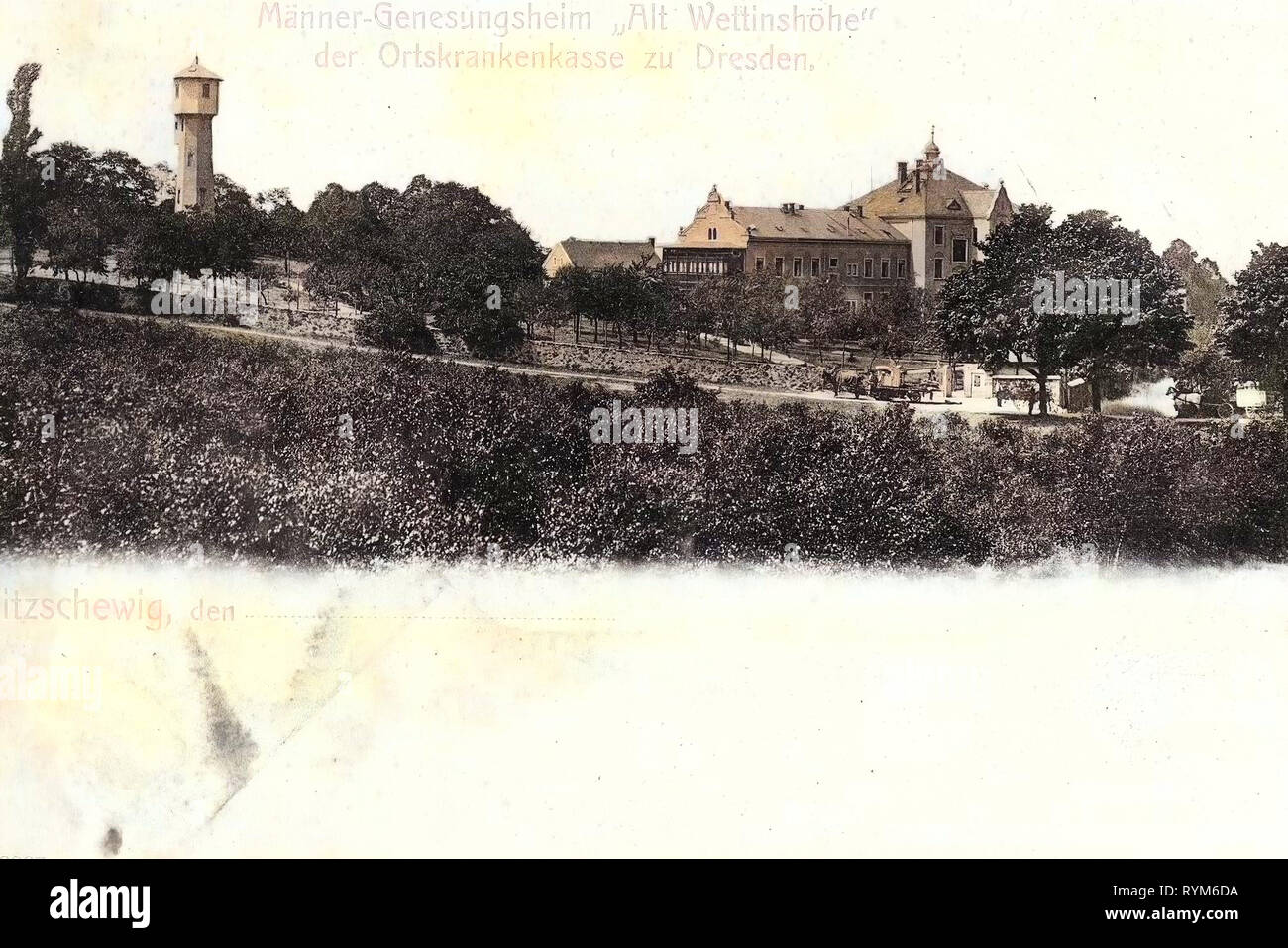 Kreispflegeheim Lößnitzhöhe, Konradsturm 1903, Landkreis Meißen, Zitzschewig, Männer, Genesungsheim Alt, Wettinshöhe, Germania Foto Stock