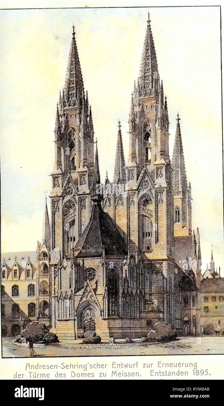 1895 in Sassonia, Cattedrale di Meissen, dipinti in Sassonia, 1903, Meißen, Andresen, Sehringscher Entwurf der Domtürme (1895), Germania Foto Stock