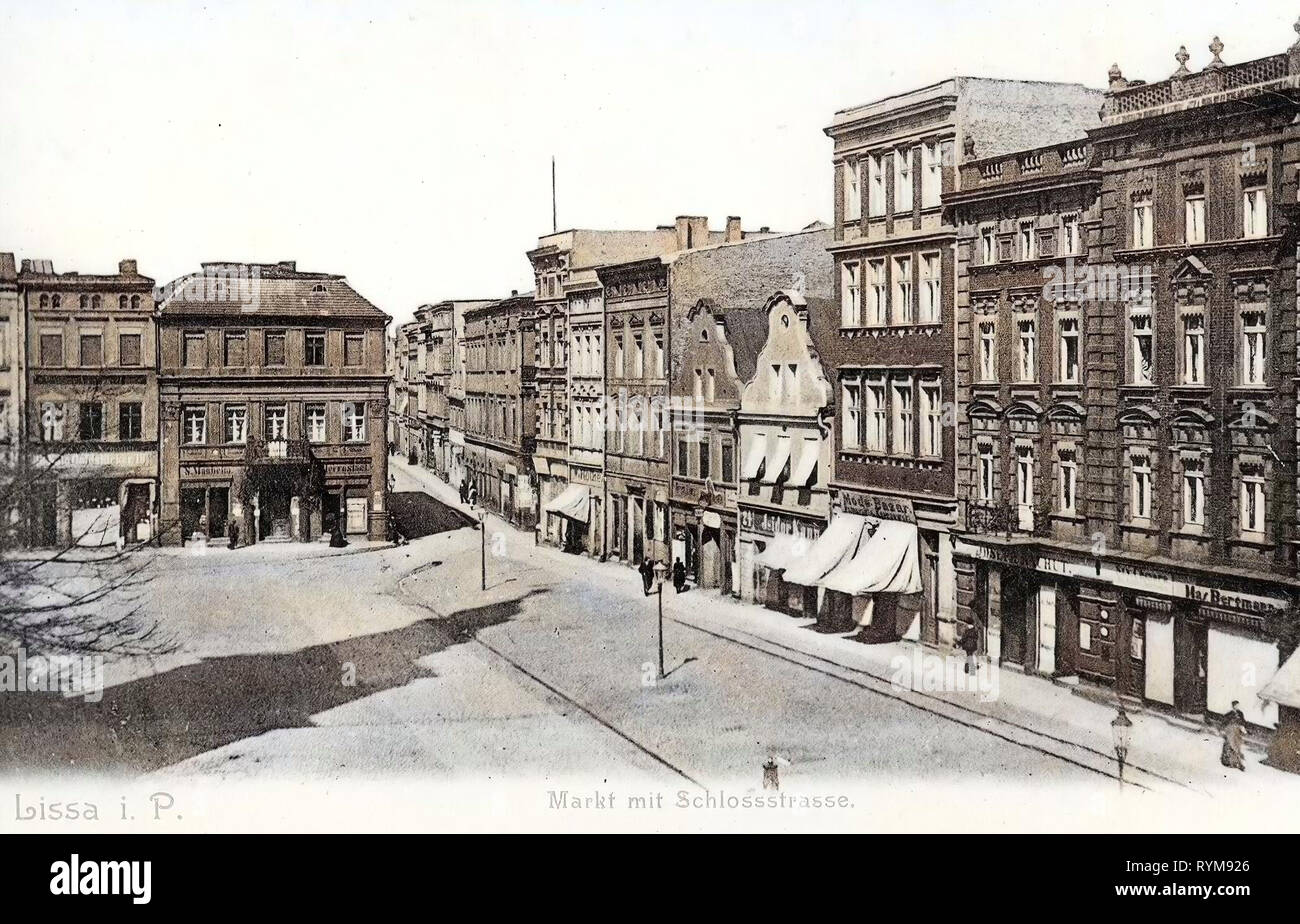 Piazza del mercato in Leszno, 1903, Grande Polonia voivodato, Lissa, Markt mit Schloßstraße Foto Stock