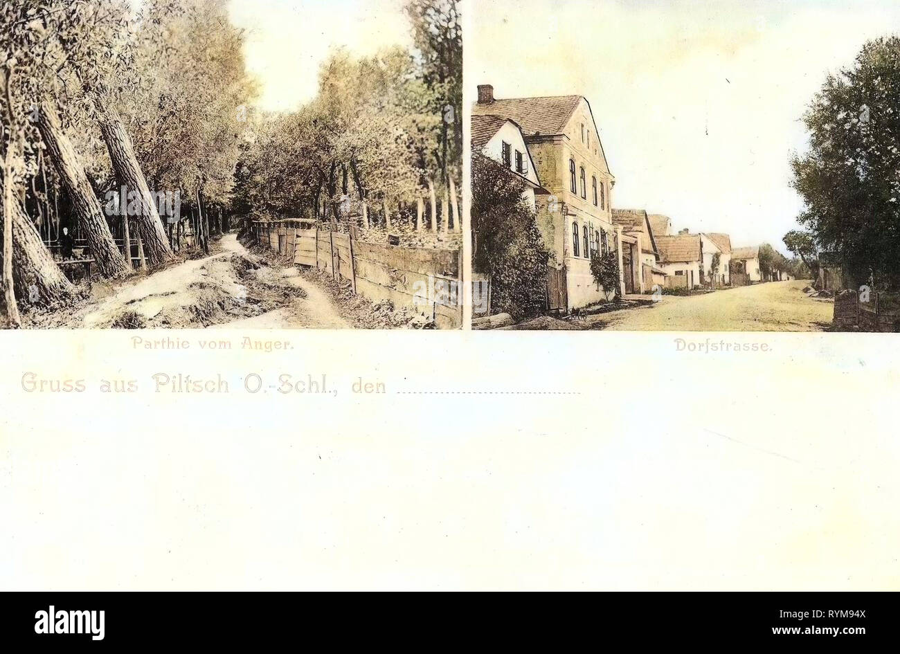 Villaggio Verde, cartoline Multiview, Pilszcz, 1903 cartoline, Piltsch 1903, Dorfstraße, rabbia Foto Stock