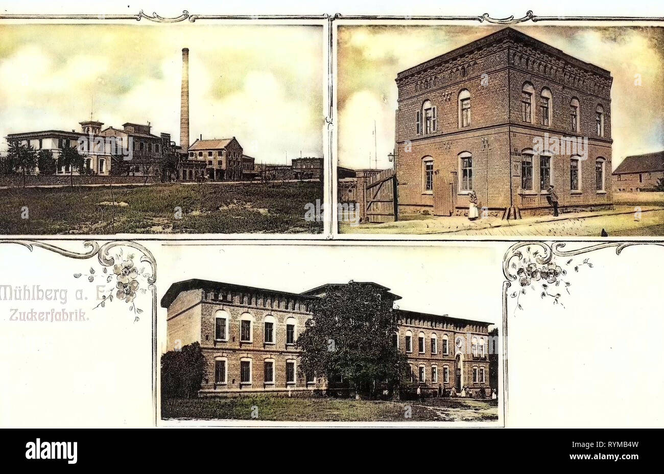 Fabbriche di zucchero, cartoline Multiview, Mühlberg/Elbe, 1905, Brandeburgo, Mühlberg, Zuckerfabrik Foto Stock