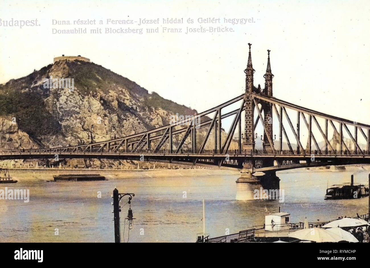 Immagini storiche del Ponte della Libertà, Budapest, fotografie storiche della collina Gellért, 1906 Donau mit Blocksberg und Josefsbrücke, Ungheria Foto Stock