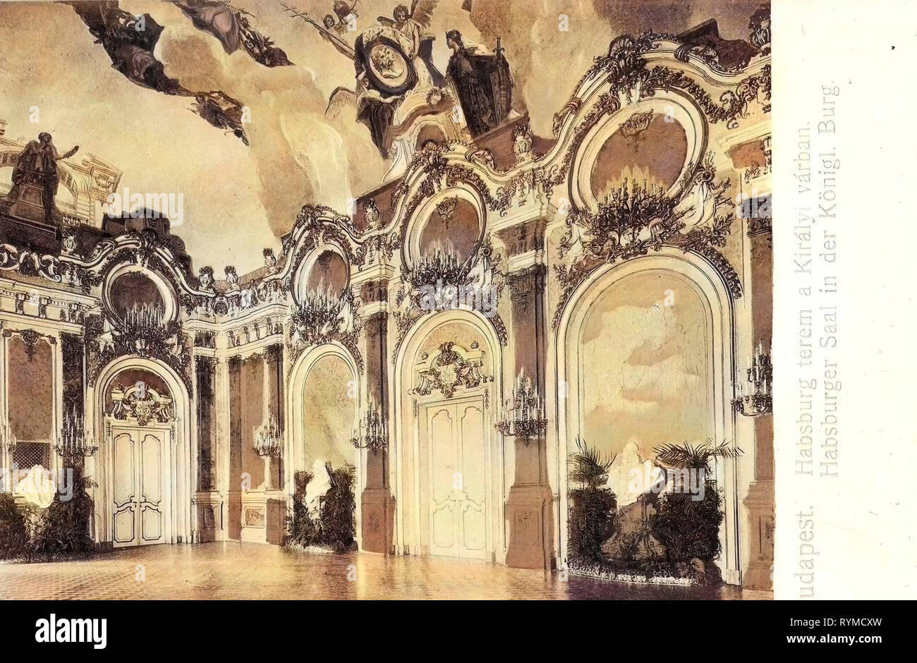 Camere in Ungheria, interni di Buda Royal Palace, 1906 Budapest, Habsburger Saal in der königlichen Burg Foto Stock