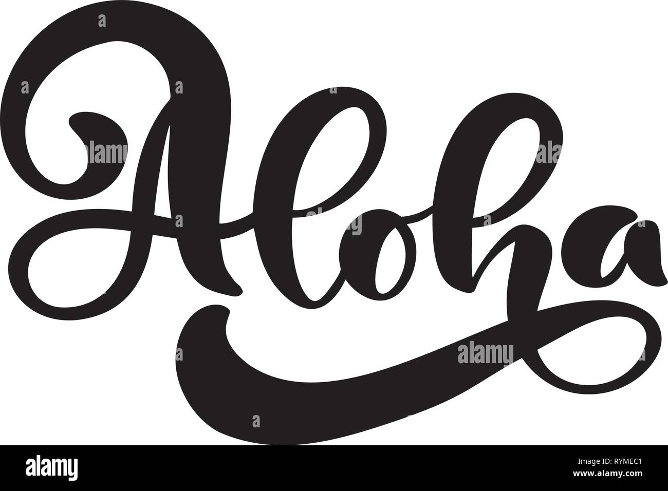Lettering Aloha. La calligrafia del vettore illustrazione. Hawaiian fatti a mano esotici tropicali t-shirt grafica. Abbigliamento estivo il progetto di stampa Illustrazione Vettoriale