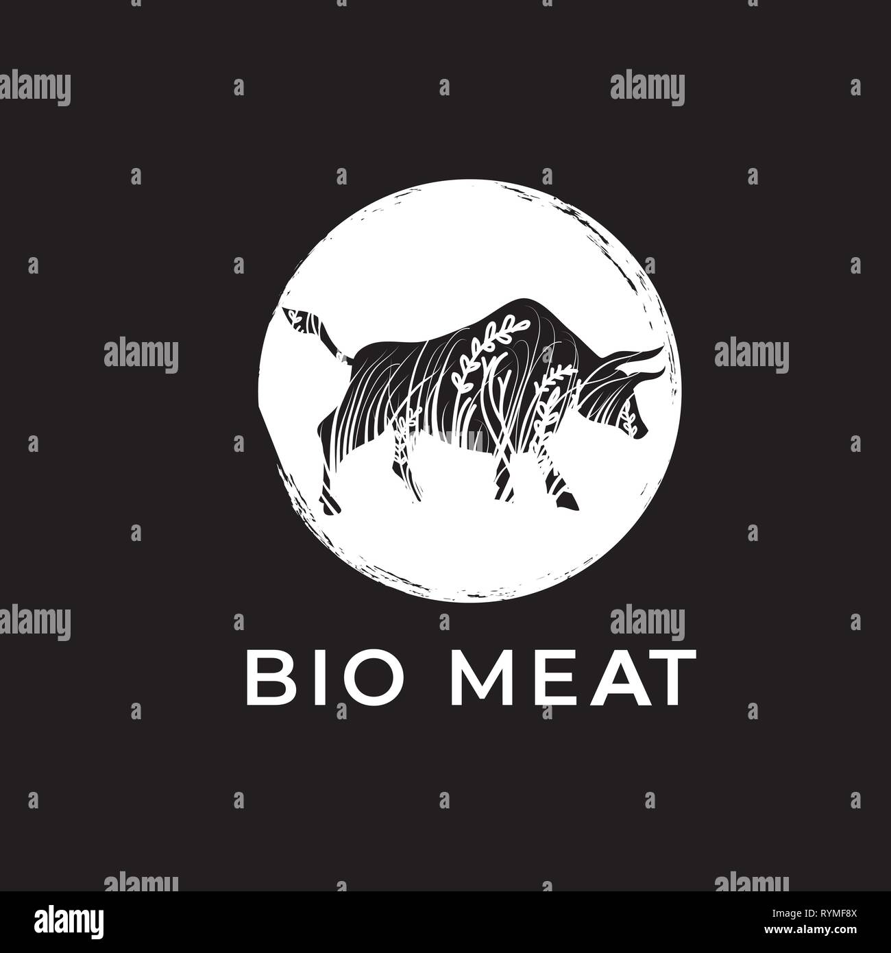 Bio carne logo vettoriale. Emblema di Buffalo, illustrazione vettoriale Illustrazione Vettoriale