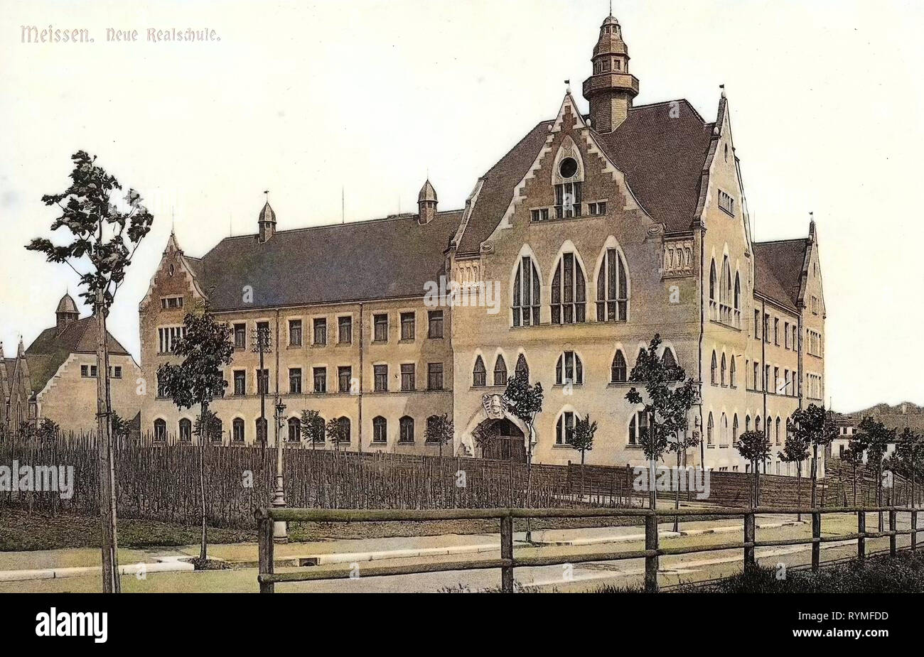 Vigneti della Sassonia, scuole a Meißen, 1907, Meißen, Neue Realschule, Ratsweinberg, Germania Foto Stock