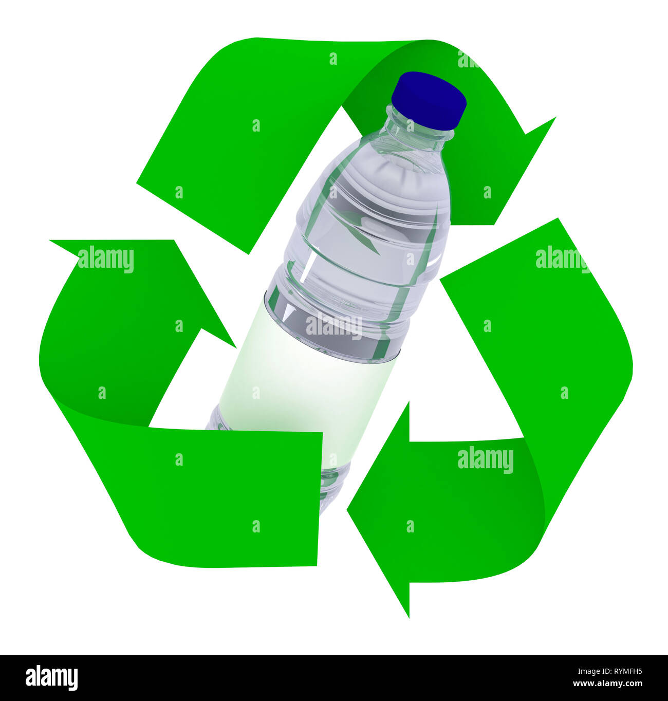 La bottiglia di plastica all'interno del simbolo riciclare isolati su sfondo bianco, 3d illustrazione Foto Stock