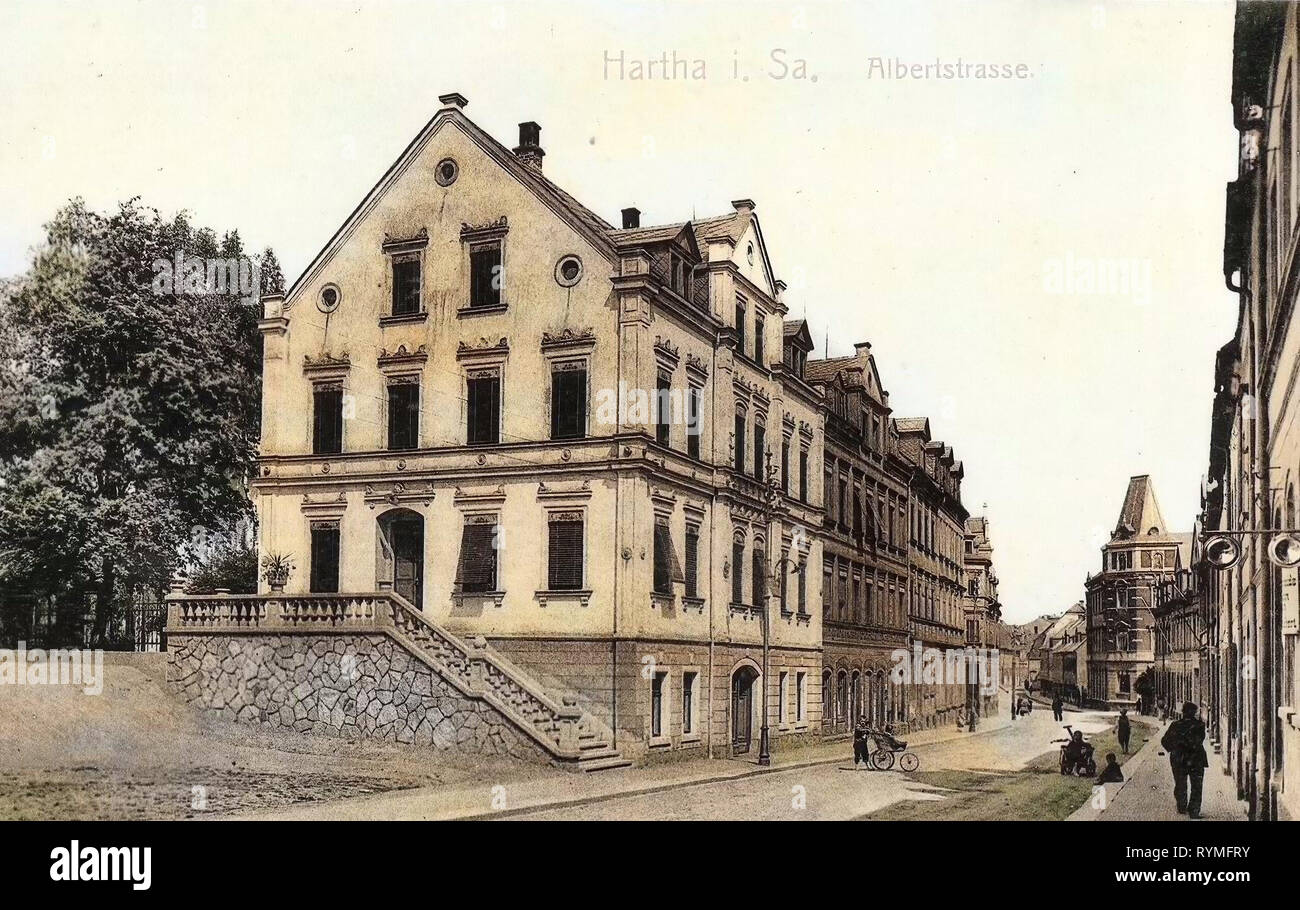Edifici di Hartha, cartoline di edifici nel Landkreis Mittelsachsen, Karl-Marx-Straße (Hartha), 1907, Landkreis Mittelsachsen, Hartha, Albertstraße, Germania Foto Stock