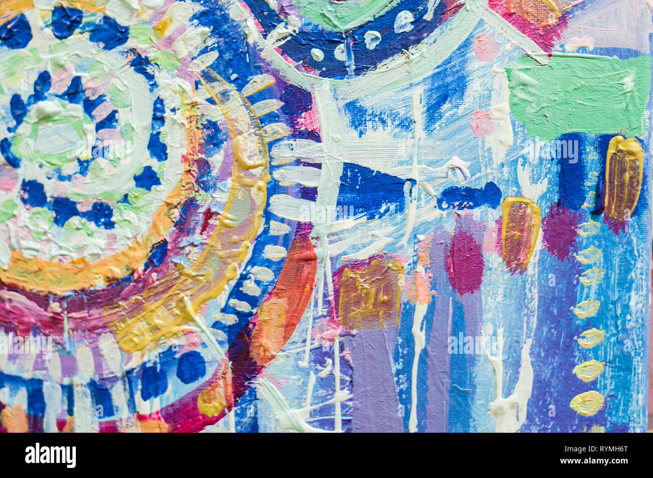 Disegnata a mano di pittura acrilica. L'arte astratta sfondo. Pittura Acrilica su tela di canapa. Colore e struttura. Frammento di opere d'arte. Pennellate di vernice. Ar moderno Foto Stock