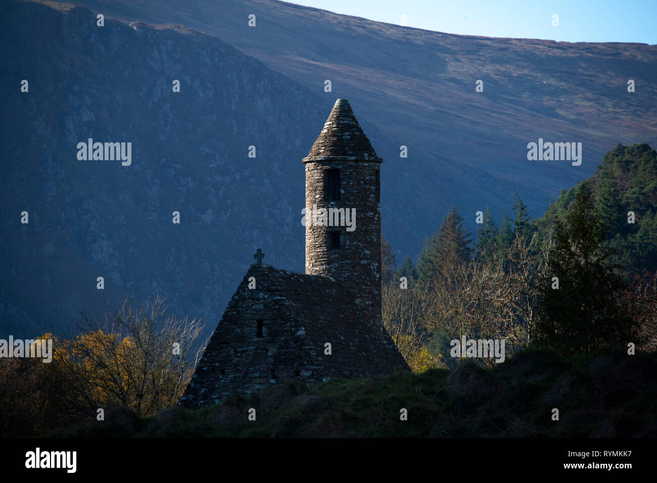 San Kevin la chiesa a Glendalough nella contea di Wicklow Foto Stock