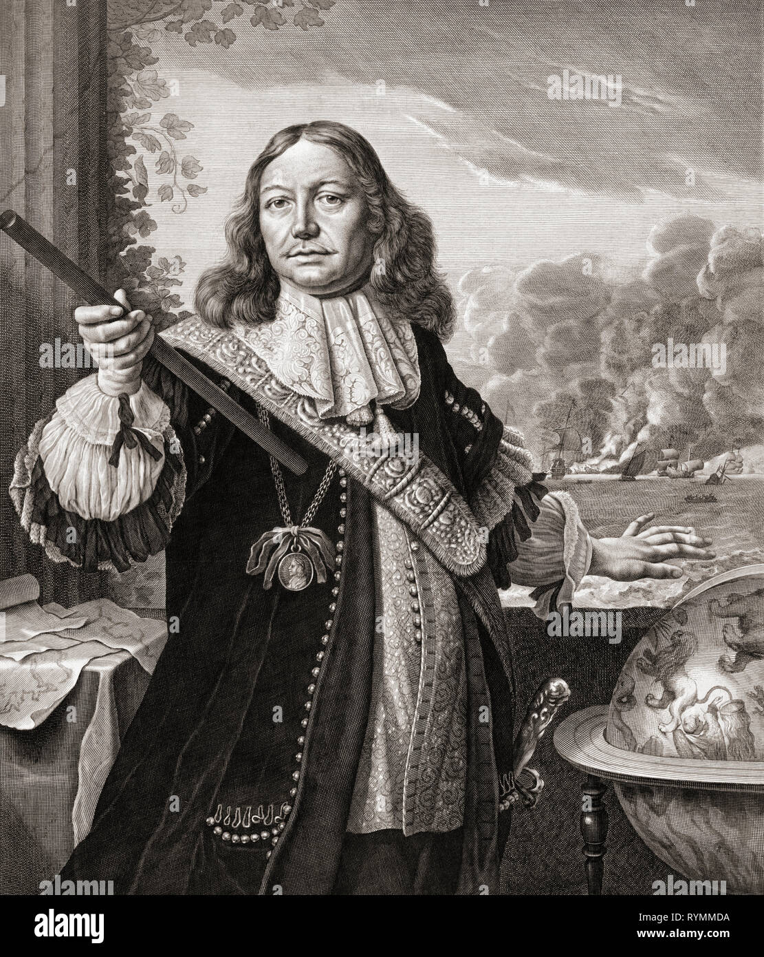 Johan (o Jan) Evertsen de Liefde c. 1619 - 1673. Olandese comandante navale. Egli è stato ucciso durante la Battaglia di Texel aka Battaglia di Kijkduin durante la terza guerra anglo-olandese. Foto Stock