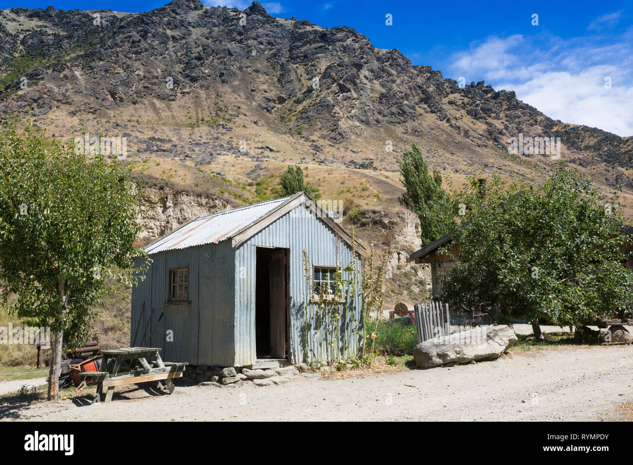 Gli edifici di vecchia costruzione, Goldfields centro minerario, Nuova Zelanda Foto Stock