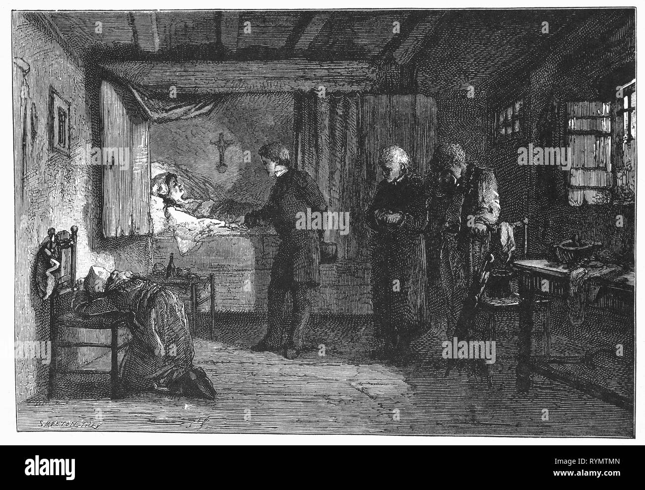 Medico Gerrit Witse, esamina il gravemente malato, figlia di una vedova come madre e sacerdote a guardare. Dalla Camera Obscura, un XIX secolo collezione di Dutch ironico-realistico saggi, storie e bozzetti in cui Hildebrand, l'autore tiene un ironico guardare il comportamento del 'ben-to-do', trovando in essi borghesi e senza una buona parola per loro. Foto Stock