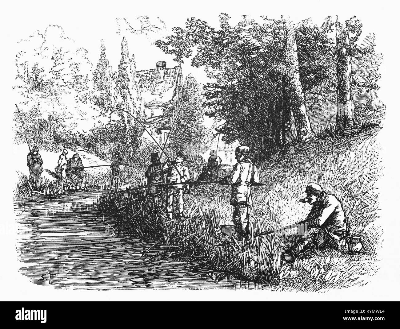 Leiden è la città dell'Accademia, che potrebbe anche essere chiamato la città della pesca come può essere visto da numerosi pescatori sulle rive del canale locale. Dalla Camera Obscura, un XIX secolo collezione di Dutch ironico-realistico saggi, storie e bozzetti in cui Hildebrand, l'autore tiene un ironico guardare il comportamento del 'ben-to-do', trovando in essi borghesi e senza una buona parola per loro. Foto Stock