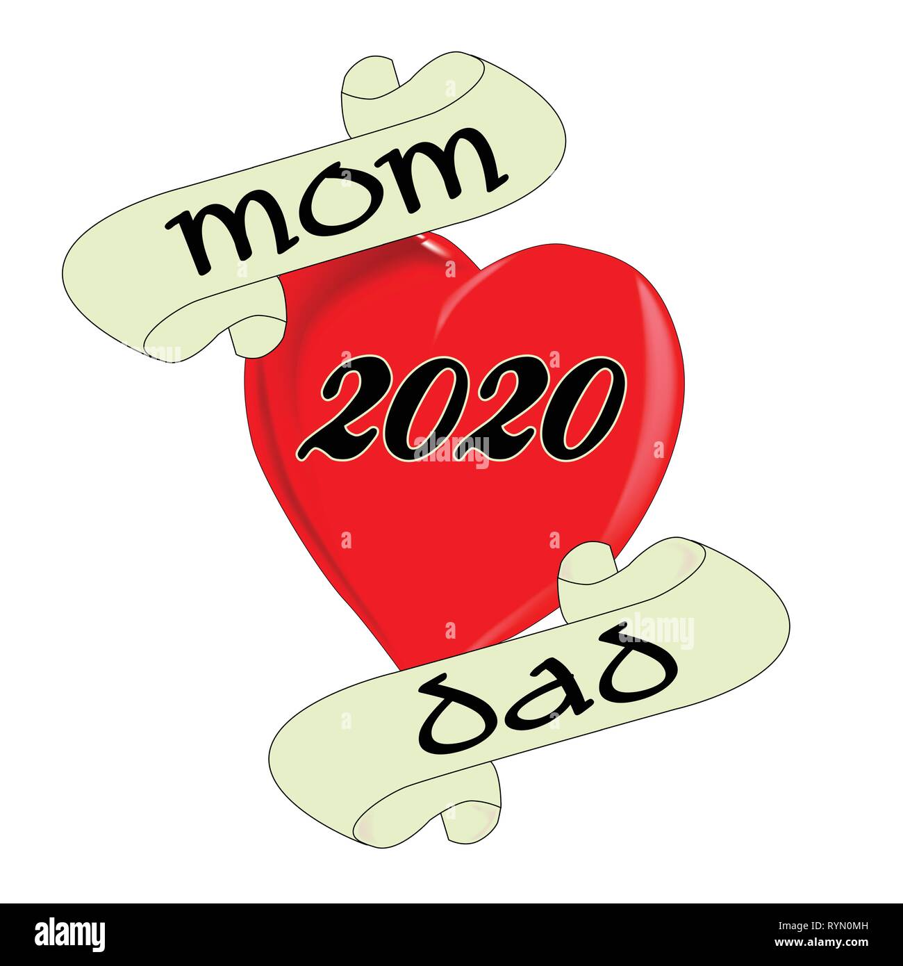Un tatuaggio immagine di stile del 'amore mamma e papà' logo con 2020 data Illustrazione Vettoriale