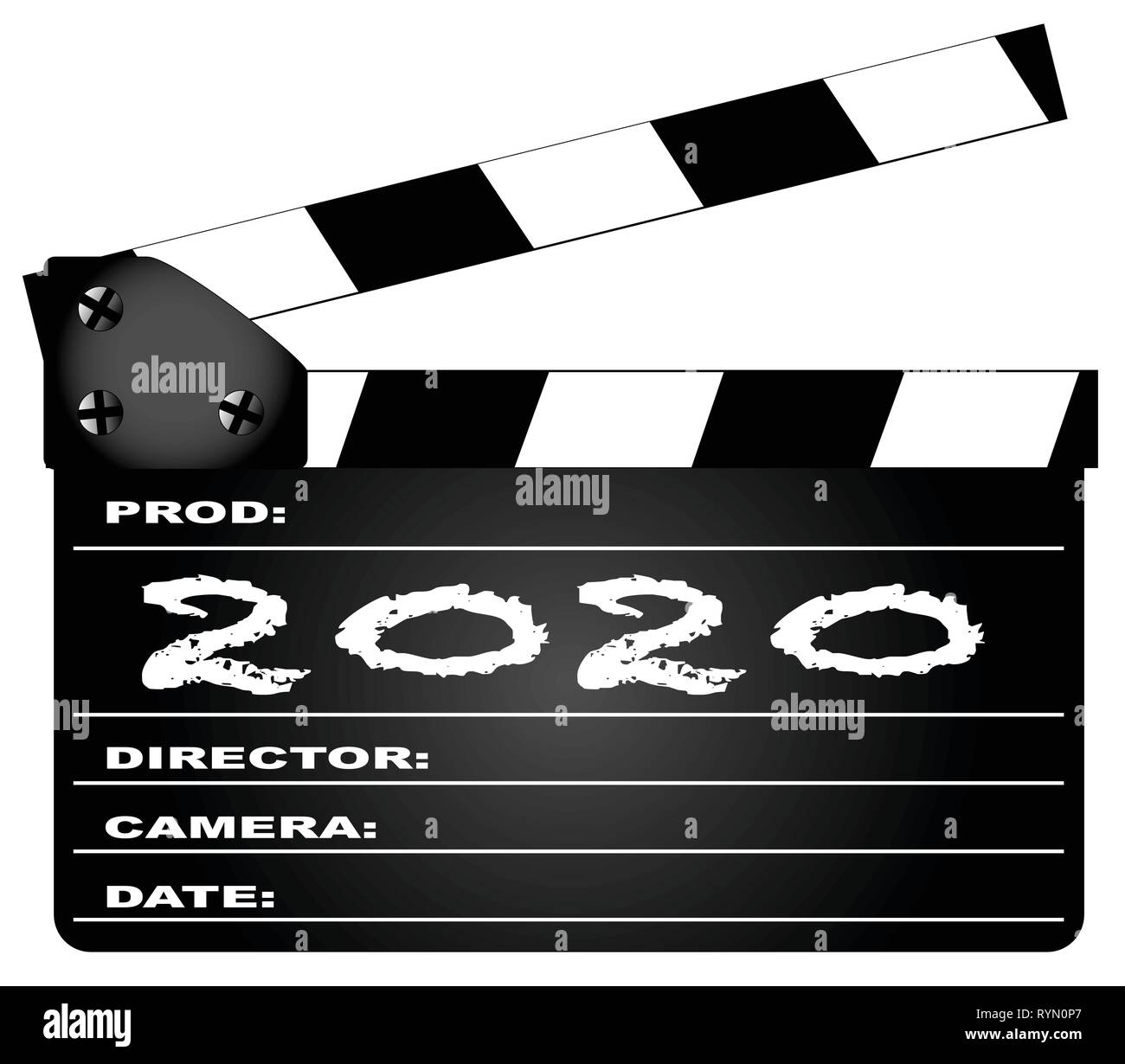 Un tipico film clapperboard con la legenda 2020 isolato su bianco. Illustrazione Vettoriale