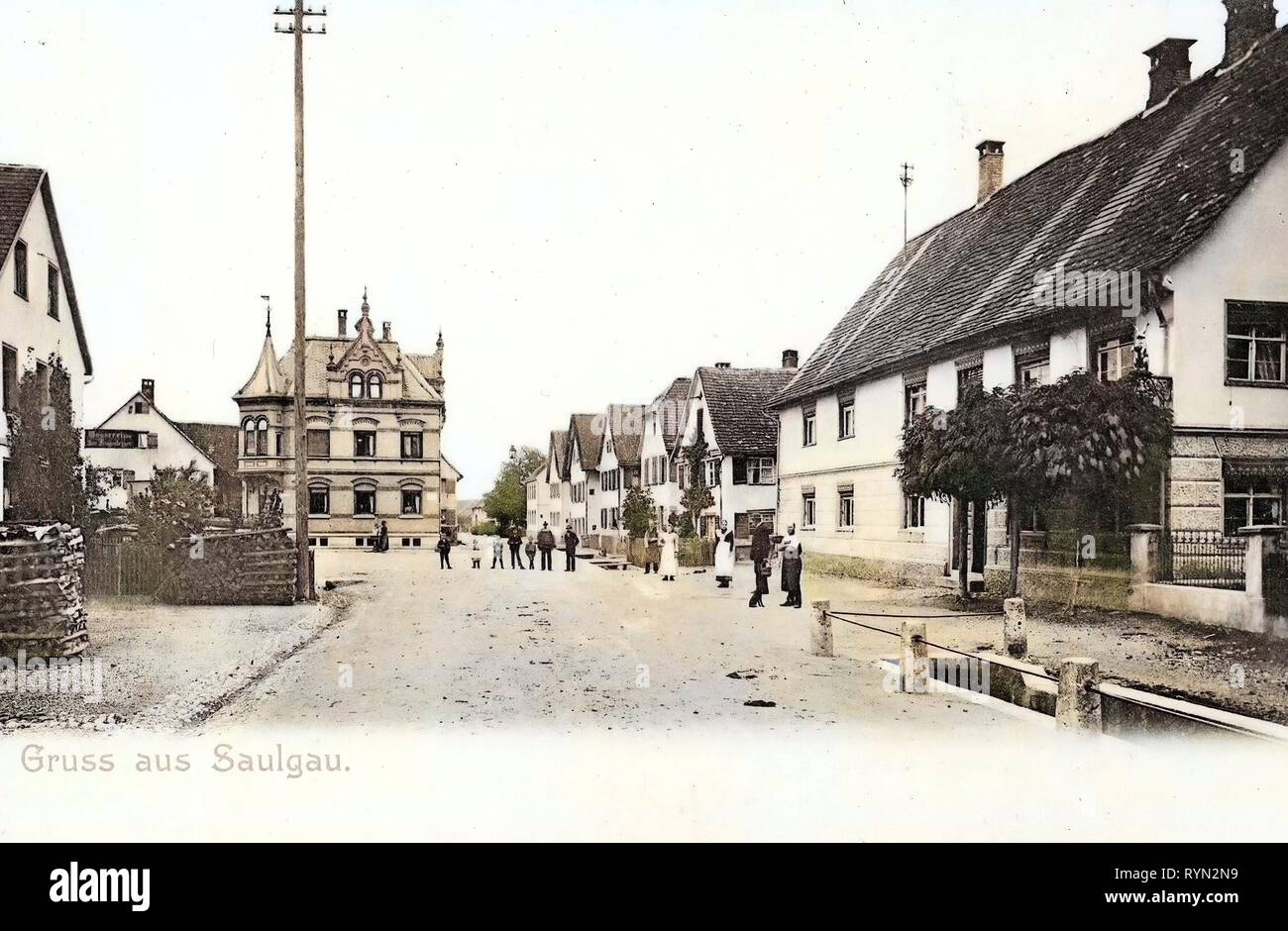 Edifici di Bad Saulgau, piazze urbane, 1904, Baden-Württemberg, Saulgau, Blick in den Ort Foto Stock