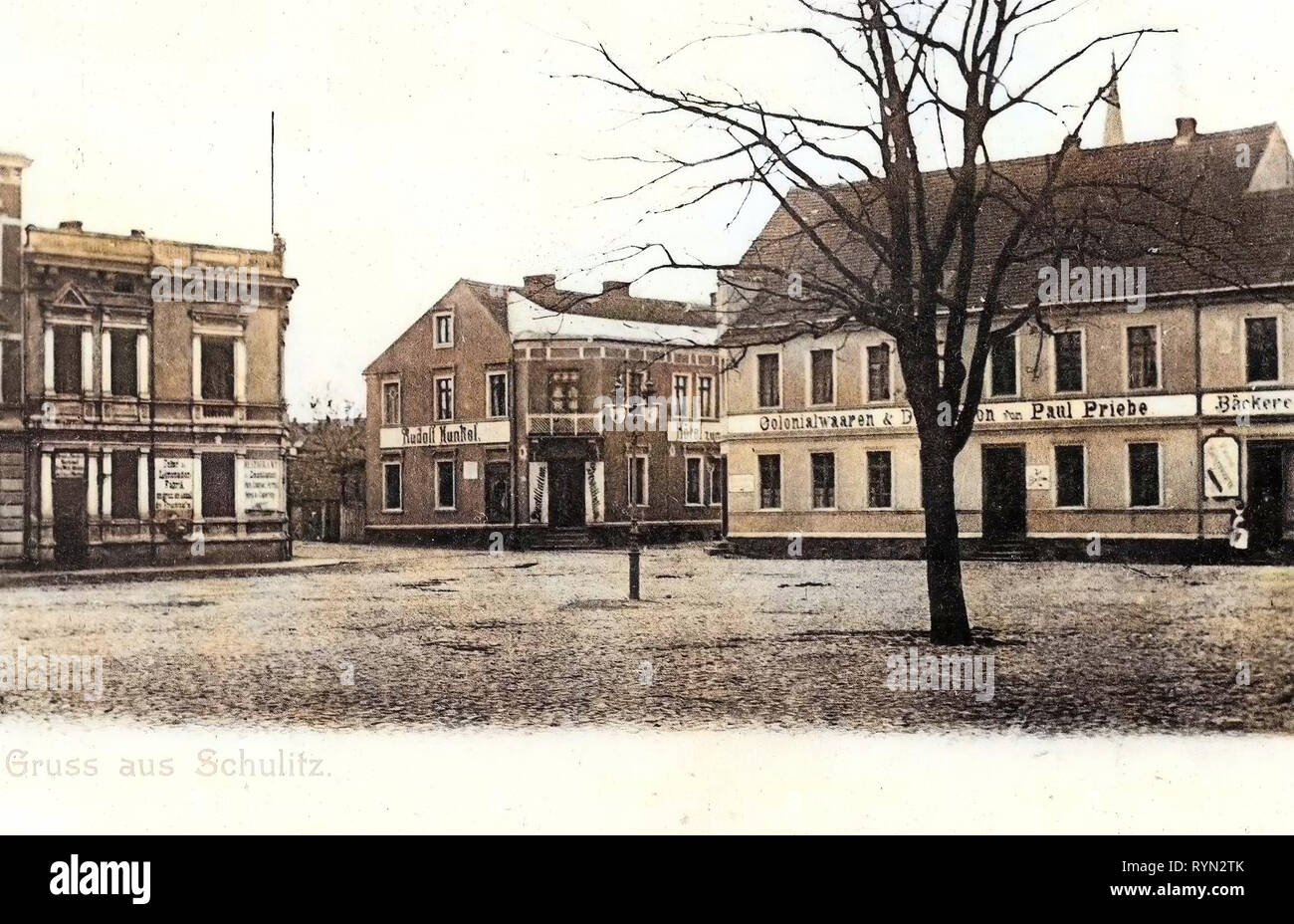 La storia di Solec Kujawski, Jan Paweł II Square in Solec Kujawski, 1904 cartoline, Schulitz 1904, Dorfplatz Foto Stock