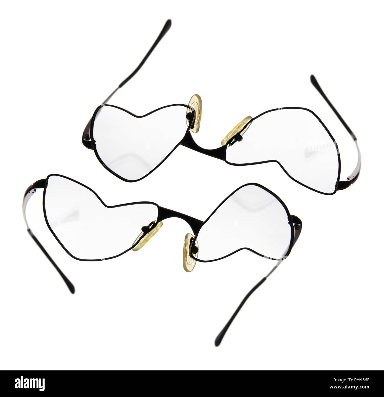 Rotture di occhiali su sfondo bianco Foto Stock